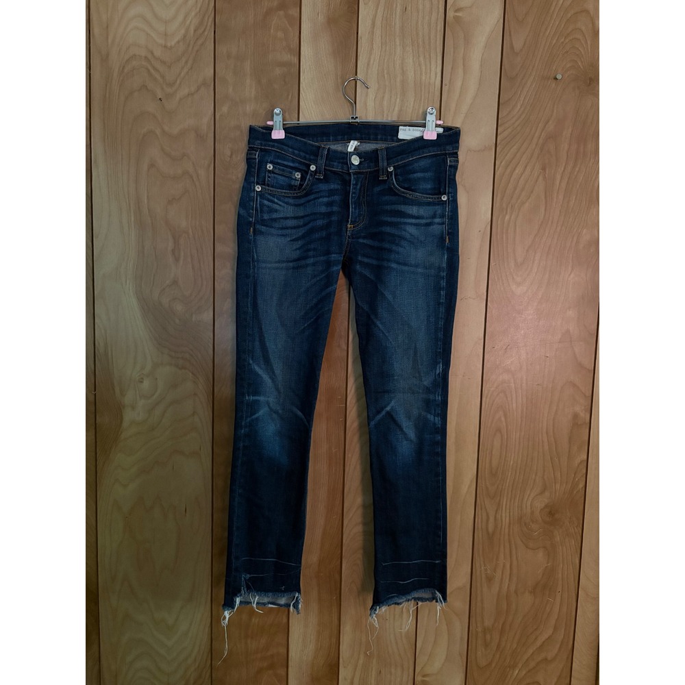 Rag & Bone/JEAN Women 26 Dark Wash Raw Hem Crop Slim Jeans Indigo‎ Blue